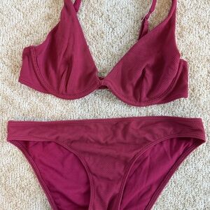 Hollister Swim Textured Bikini Top in Raspberry
